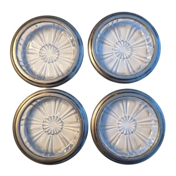 Vintage Italian Silver Glass Crystal Coasters, Set of 4 Made in Italy Bar Decor - Picture 1 of 17